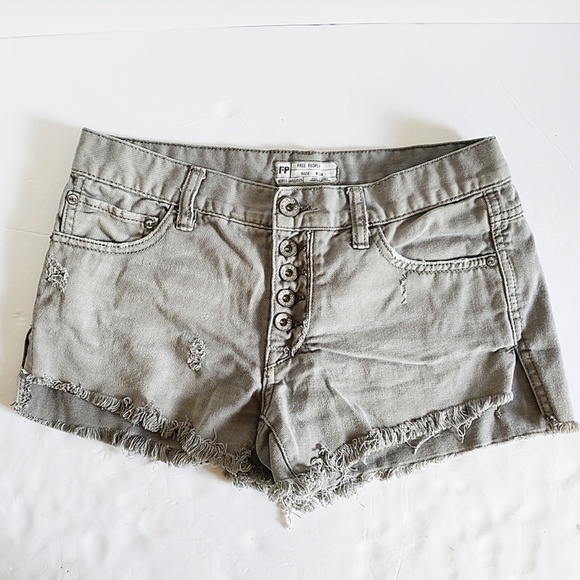 Free People Pants - Free People Olive Gray Raw Hem Jean Shorts 24
